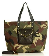 Duża torba plażowa na zamek z rączkami ze skóry - MARCO MAZZINI zieleń militare moro - min. zamówienie 20 / 50 / 100 szt.