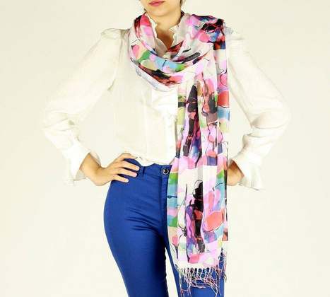 Szal damski z frędzlem pastelowy róż kolorowy MAZZINI - min. zamówienie 20 / 50 / 100 szt.