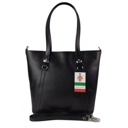 Klasyczna Włoska torebka skórzana na ramię mieści A4 ,Vera Pelle , Czarna  MVN14N