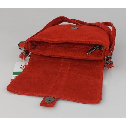 Zamszowa listonoszka Vera Pelle ,pojemna przewieszka format A5 Czerwona LK44R