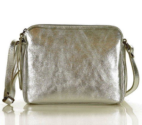 MARCO MAZZINI Torebka skórzana crossbody listonoszka dwie komory srebrny - min. zamówienie 20 / 50 / 100 szt.