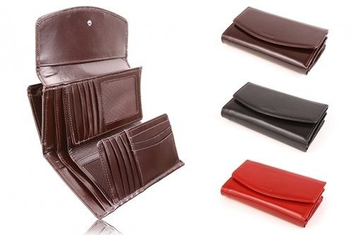 Duży skórzany portfel damski KEMER VOOC PPD6 Czerwony