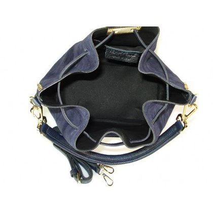 Duży zamszowy skórzany worek na ramię złote okucia dzety granatowy MK46BS