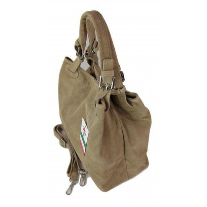 Miękki zamszowy kuferek -Włoski worek Vera Pelle ,Beżowy KLM425T