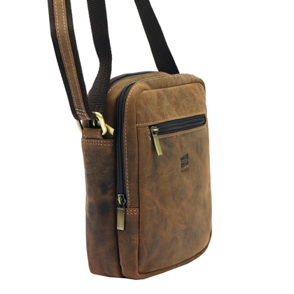 klasyczna saszetka męska, skórzana naturalna, nubuk