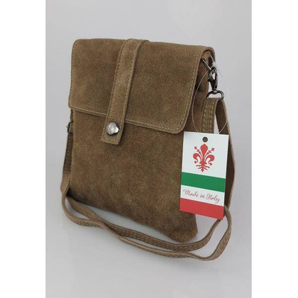 Zamszowa listonoszka Vera Pelle ,pojemna przewieszka format A5 Beżowa LK44T