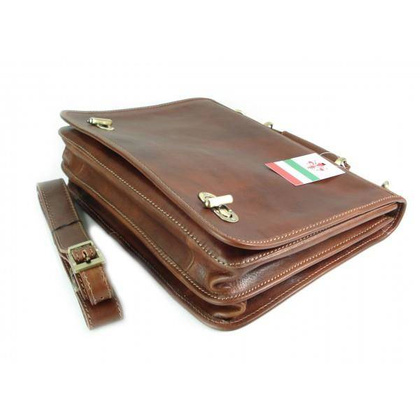 Teczka , męska aktówka ,skóra naturalna dwie przegrody Brązowa TM76M