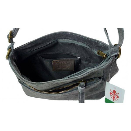 Duża zamszowa listonoszka A5 ,pojemna,dwie komory ,Włoska skórka szara  VPA514G