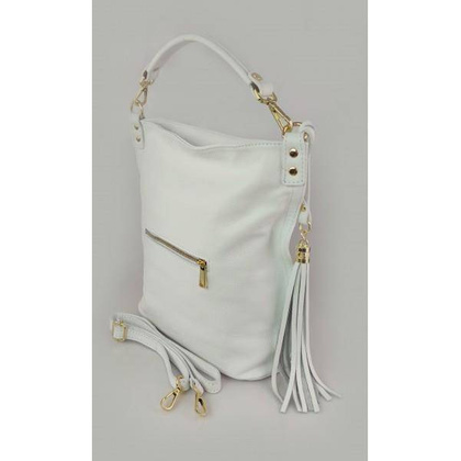 Worek na ramię Vera Pelle złote okucia pojemny a4 włoska torba Biała W76B KEMER