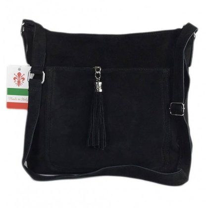 Duża włoska listonoszka A4 , worek na ramię ,zamsz naturalny ,czarna  WAF567N