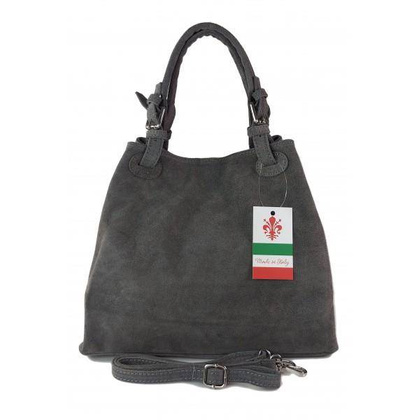 Miękki zamszowy kuferek -Włoski worek Vera Pelle ,Szary KLM425G