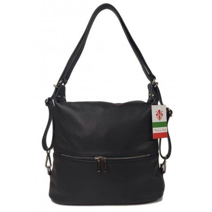 Torebko plecak,Włoski worek na ramię Vera Pelle,pojemny A4 STZ34N czarny