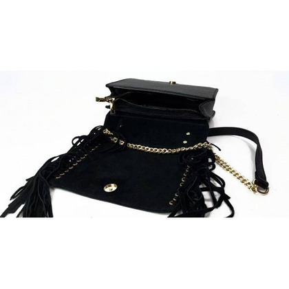 Piękna duża listonoszka A5 frędzle ,złoto ,dzety ,łańcuch skóra zamsz z dollaro czarna VPZ88N