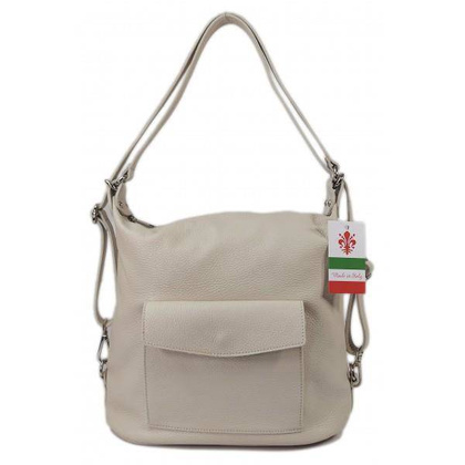 Torebko plecak,Włoski worek na ramię Vera Pelle,pojemny A4 STP12T beżowy