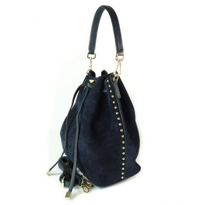 Duży zamszowy skórzany worek na ramię złote okucia dzety granatowy MK46BS