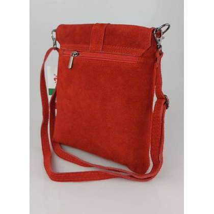 Zamszowa listonoszka Vera Pelle ,pojemna przewieszka format A5 Czerwona LK44R