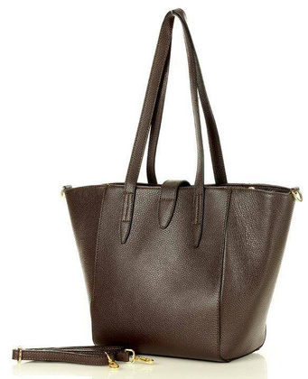 Torebka skórzana shopperka trepezowa na ramię - MARCO MAZZINI ciemny brąz caffe - min. zamówienie 20 / 50 / 100 szt.