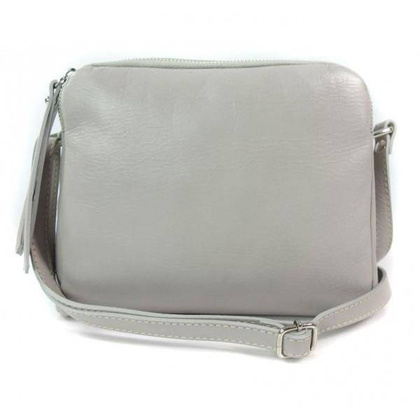 Duża włoska listonoszka trzy komory A5 vera pelle srebrne okucia jasna szara VP333GC2