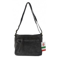 Duża zamszowa listonoszka A5 ,pojemna,dwie komory ,Włoska skórka szara  VPA514G