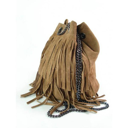 ZAMSZOWA LISTONOSZKA WOREK  FRĘDZLE  WŁOSKA SKÓRZANA CAMEL TOREBKA  WL45C