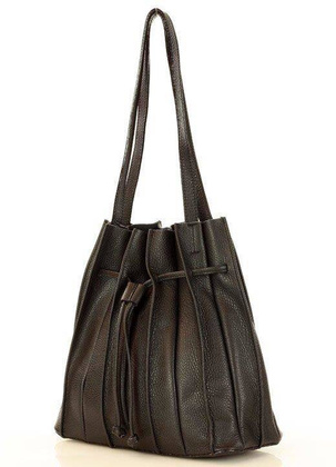 MARCO MAZZINI Plisowana torebka worek na ramię skóra naturalna sacco bag czarna - min. zamówienie 20 / 50 / 100 szt.