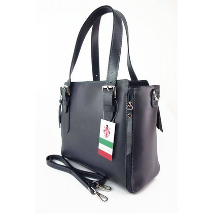 Włoska torebka skórzana, kuferek mieści A4 ,Vera Pelle ,Szary  V884G