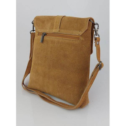 Zamszowa listonoszka Vera Pelle ,pojemna przewieszka format A5 Camel ciemny LK44CC