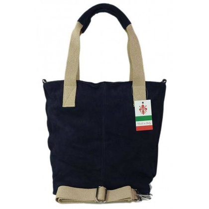 Miękki zamszowy worek -Włoski shopper  Vera Pelle , Granatowy W234BS