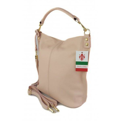 Worek na ramię Vera Pelle złote okucia pojemny a4 włoska torba Różowa W76RR KEMER