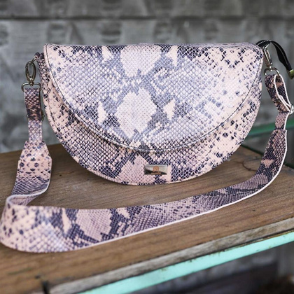 T-12 Torebka franczeska L - print wężowy pudrowy róż KEMER