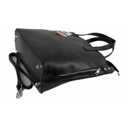 Włoska torebka skórzana na ramię ,shopper mieści A4 ,Vera Pelle ,Czarna  SB586N