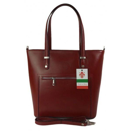Włoska skórzana klasyczna torebka na ramię Vera Pelle ,format A4, Czerwony  VBZ66R