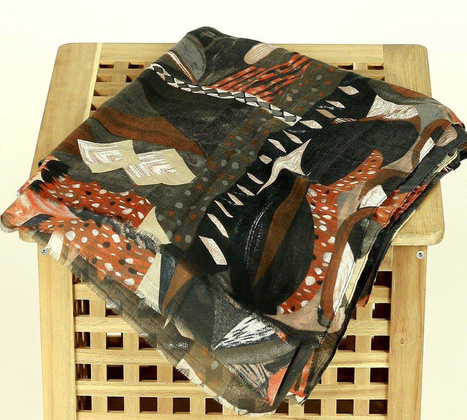 Stylowy szal damski apaszka wzory MAZZINI brąz - min. zamówienie 20 / 50 / 100 szt.