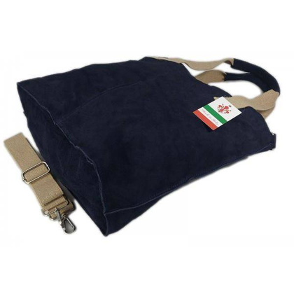 Miękki zamszowy worek -Włoski shopper  Vera Pelle , Granatowy W234BS