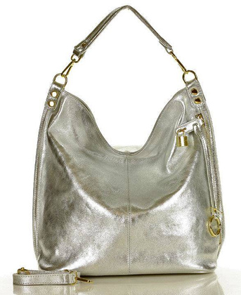 Ponadczasowa torebka worek skórzana MAZZINI - Renella srebrny - min. zamówienie 20 / 50 / 100 szt.