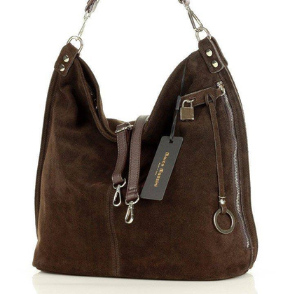 Ponadczasowa torebka worek skórzana MAZZINI - Renella nubuk brąz caffe - min. zamówienie 20 / 50 / 100 szt.