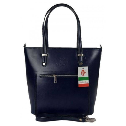 Włoska skórzana klasyczna torebka na ramię Vera Pelle ,format A4, Granatowa  VBZ66BS