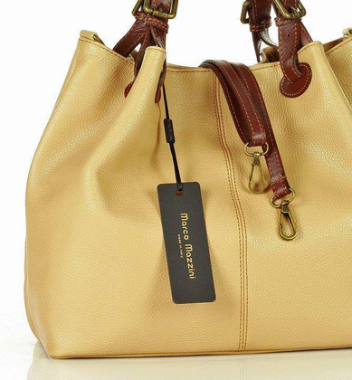 Torba skórzana klasyczny shopper bag -  MARCO MAZZINI karmelowy beż - min. zamówienie 20 / 50 / 100 szt.