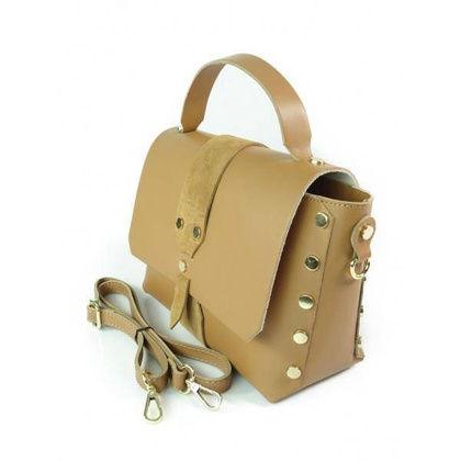 Kuferek listonoszka A5 złote dżety + zamsz camel Vera Pelle   VPK789C