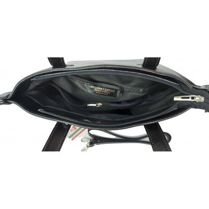 Włoska torebka skórzana na ramię ,shopper mieści A4 ,Vera Pelle ,Czarna  SB586N