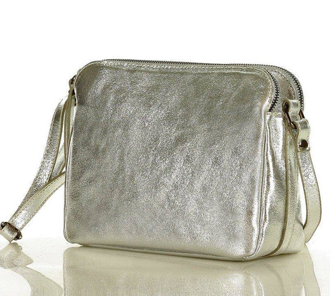 MARCO MAZZINI Torebka skórzana crossbody listonoszka dwie komory srebrny - min. zamówienie 20 / 50 / 100 szt.