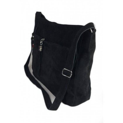 Duża włoska listonoszka A4 , worek na ramię ,zamsz naturalny ,czarna  WAF567N
