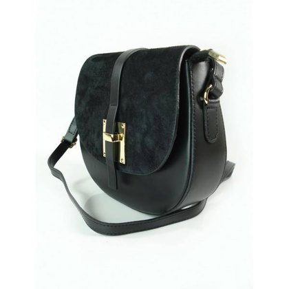 LISTONOSZKA SKÓRZANA TOREBKA CHLEBAK  ZŁOTO ZAMSZ CZARNA  VP116N