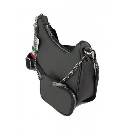 Włoska listonoszka, przewieszka ,Vera Pelle srebrne okucia ,szeroki pasek, Szara VP742G