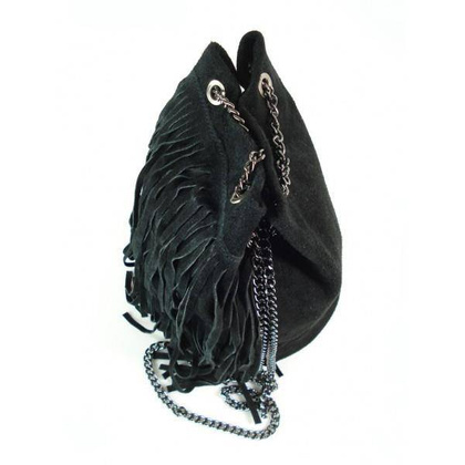 ZAMSZOWA LISTONOSZKA WOREK  FRĘDZLE  WŁOSKA SKÓRZANA CZARNA TOREBKA  WL45N