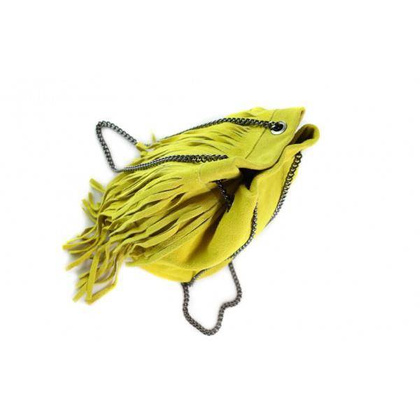 Zamszowa listonoszka ,worek frędzle,włoska skóra Vera Pelle Żółty WL45GL