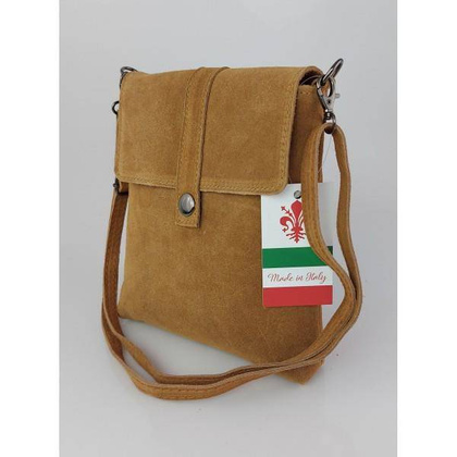 Zamszowa listonoszka Vera Pelle ,pojemna przewieszka format A5 Camel ciemny LK44CC