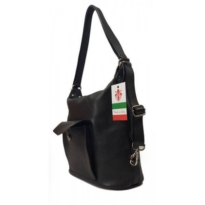 Torebko plecak,Włoski worek na ramię Vera Pelle,pojemny A4 STP12N czarny