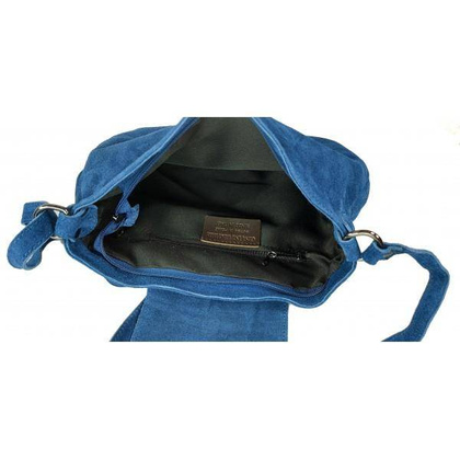 Duża zamszowa listonoszka ,chlebak  Vera Pelle ,pojemna przewieszka A5 Niebieska  VPZ55BJ