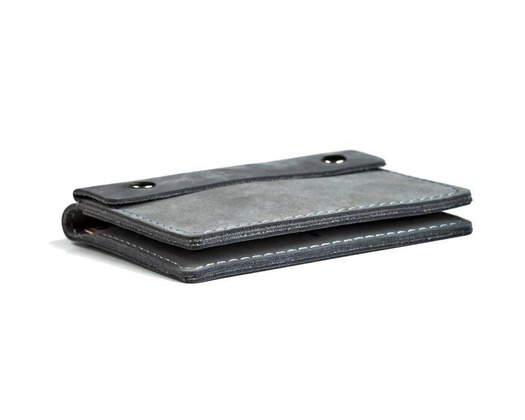 Szary cienki portfel ze skóry naturalnej z bilonem slim wallet BRØDRENE SW04 - min. zamówienie 20 / 50 / 100 szt.